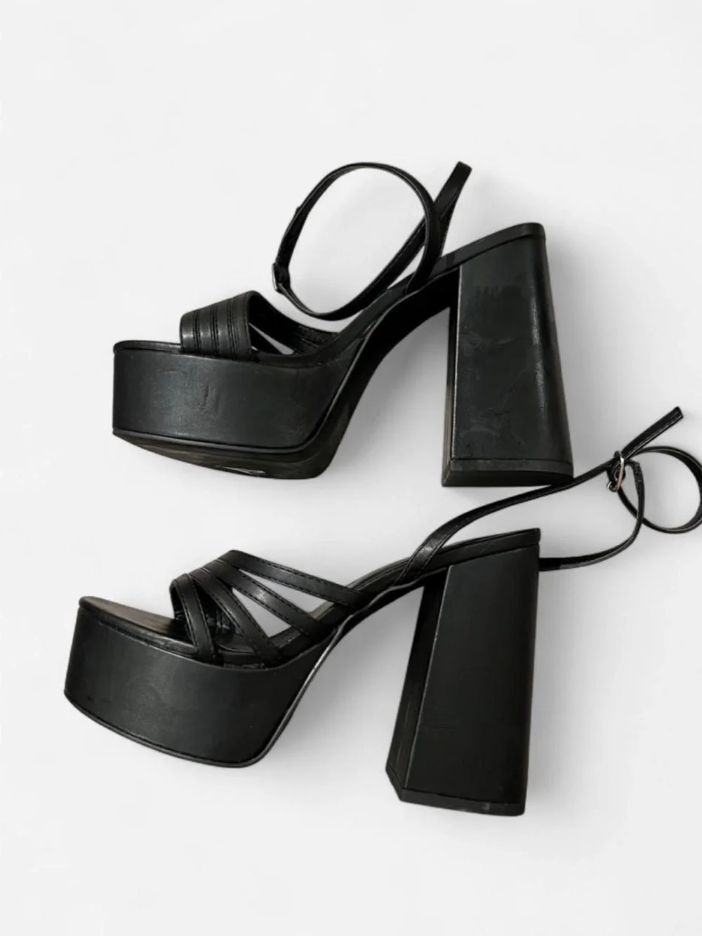 Madden Girl Black Strappy Platform Block Chunky Heels